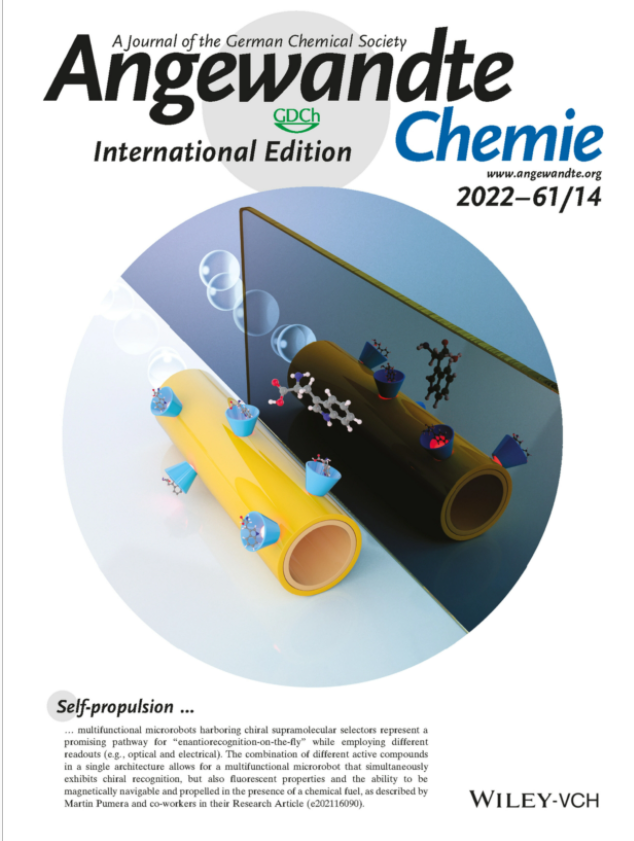 Chiral 🐌🤖 microrobots to pick up left 🫲 and 🫱 right handed molecules on #cover of @angew_chem (IF 13) by Jose & @Urso_Mar @FutureEnergyLab @CEITEC_Brno @VUTvBrne 
Microrobots w/Chiral Supramolecular Selectors for “Enantiorecognition‐on‐the‐Fly” bit.ly/3ulBFsM
#hot