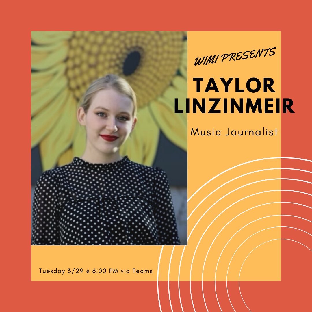OU_WIMI's tweet photo. TUESDAY 3/29 — Join us for an awesome mentor session with music journalist Taylor Linzinmeir via Teams at 6:00p! 📰🎤🎶 https://t.co/KeiwaI3VIK