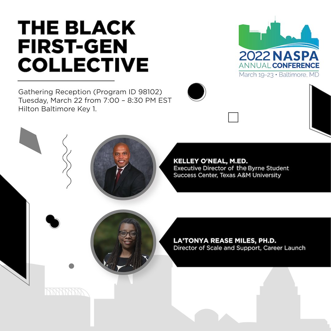 FirstgenForward's tweet image. The @blackfirstgens invite scholars, practitioners and stakeholders who are invested in the success of Black first-gen students to join the movement. This group is open to anyone regardless of race or ethnicity. #BlackFirstGen #NASPA22