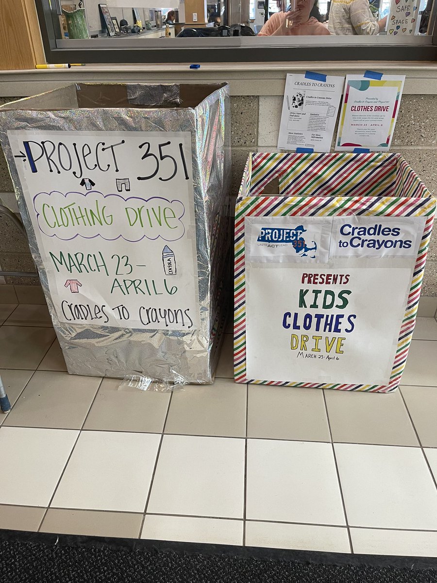 Project 351 Clothing drive begins tomorrow! It runs through April 6 so be sure to donate any clothes! The bins are located by the main entrance along with information regarding sizes.
