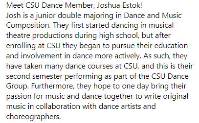 CSUTheatreDance's tweet photo. With the CSU SPRING DANCE CONCERT 2022 coming up Fri &amp; Sat (Mar. 25 &amp; 26), let's meet our #CSU Dancers! Here's Joshua - more about them below. $5 CONCERT TIX: https://t.co/Kpz5y9WHpM
@CLE_State @CSUDanceOhio @CSUCLASS #CSUTheatreDance #Cleveland #Dance https://t.co/wxDKOI44fF