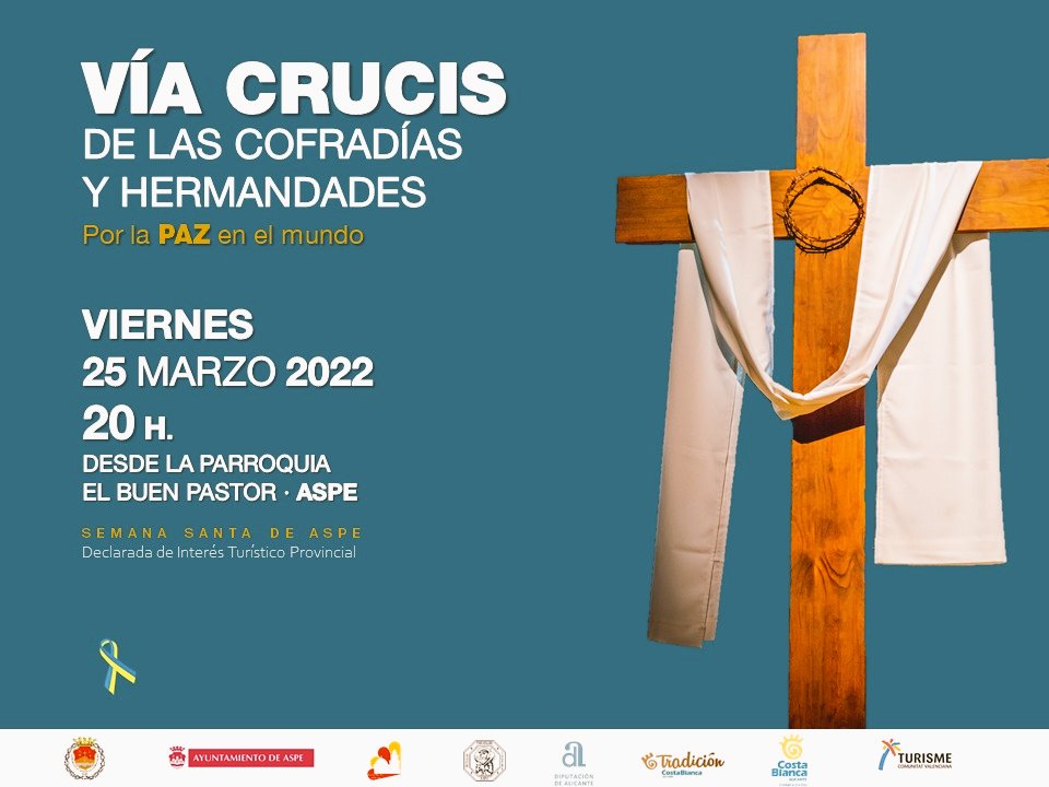 Este viernes #ViaCrucis en #Aspe <a href="/SemanaSantaAspe/">Semana Santa de Aspe</a> <a href="/BasilicaDeAspe/">Basílica de Aspe</a> <a href="/aytoaspe/">Ayuntamiento de Aspe</a> <a href="/Diocesisoa/">Diócesis Orihuela-Alicante</a> desde parroquia Buen Pastor a las 20 h.