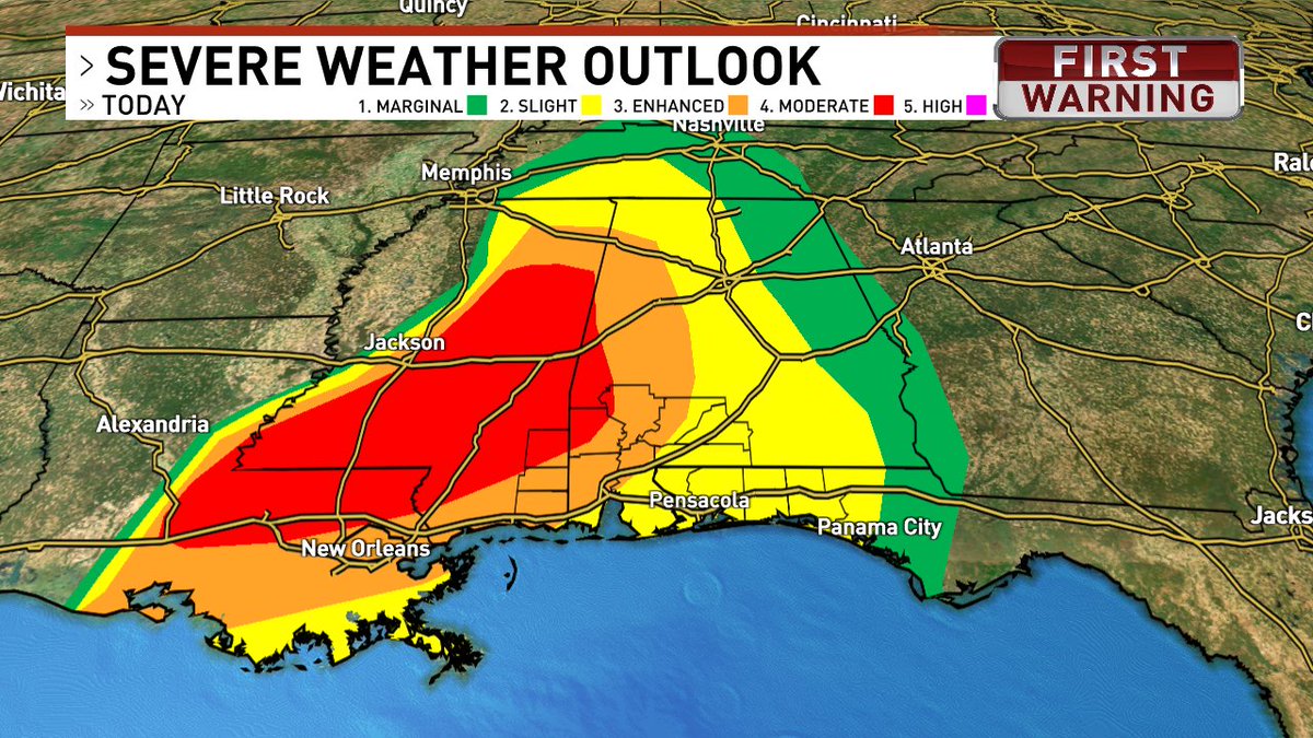 WEARAllenStrum's tweet photo. Here's the severe weather outlook for Tuesday and Tuesday night... https://t.co/Wz1sGyl36R