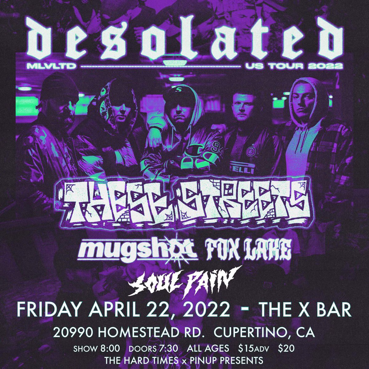 ONE MONTH AWAY!!!
Friday April 22, 2022
DESOLATED 
THESE STREETS 
MUGSHOT
FOX LAKE
@SoulPainCA 
@ THE X BAR Cupertino, CA
Tickets: https://t.co/T6i5Ph0XeD https://t.co/ocF7M8K41r