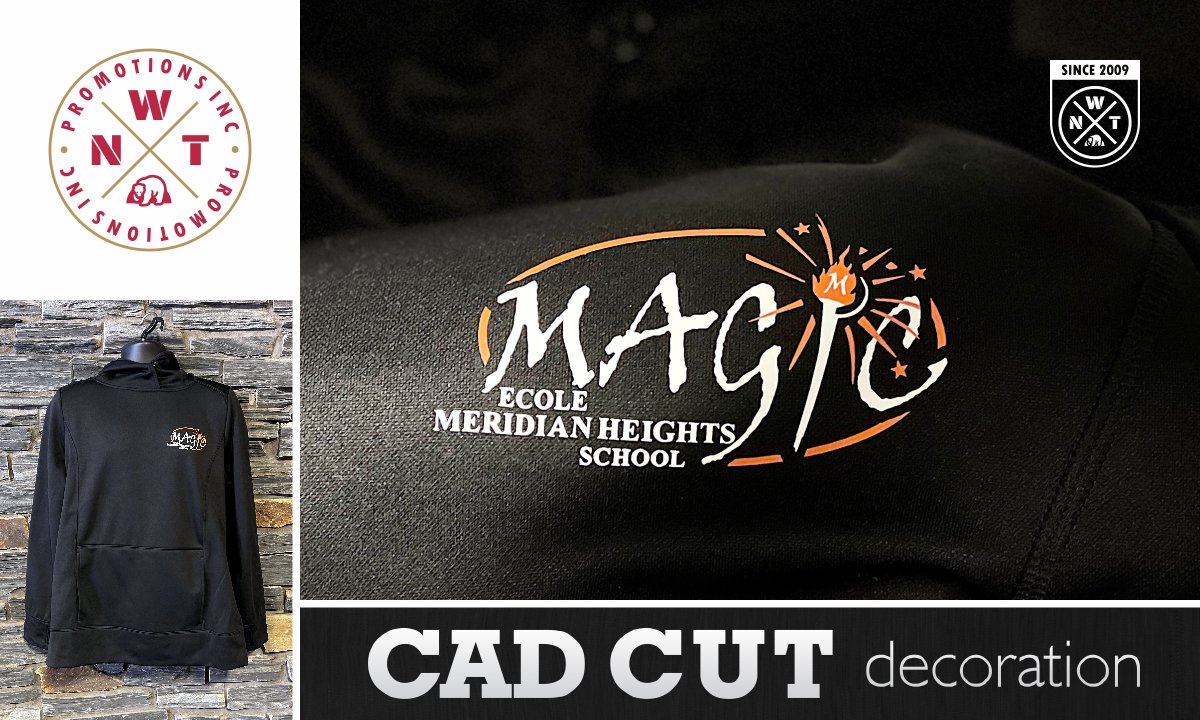 Custom hoodies for École Meridian Heights School <a href="/ecolemeridian/">École Meridian Heights School</a> using Cad Cut decoration. Cad Cut is a clean, precise professional look using colored vinyl that best suits your branding needs. Contact NWT Promotions Inc. about custom garments.

#cadcut #sprucegrove #stonyplain