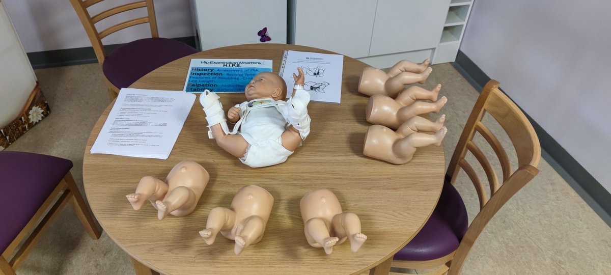 GallowayJillian's tweet photo. Today's set up for my skills station on neonatal hip assessment for the Midwife update training. #babyhip #ddh #neonatalscreening @NHSLanarkshire https://t.co/kBznSdUjBa