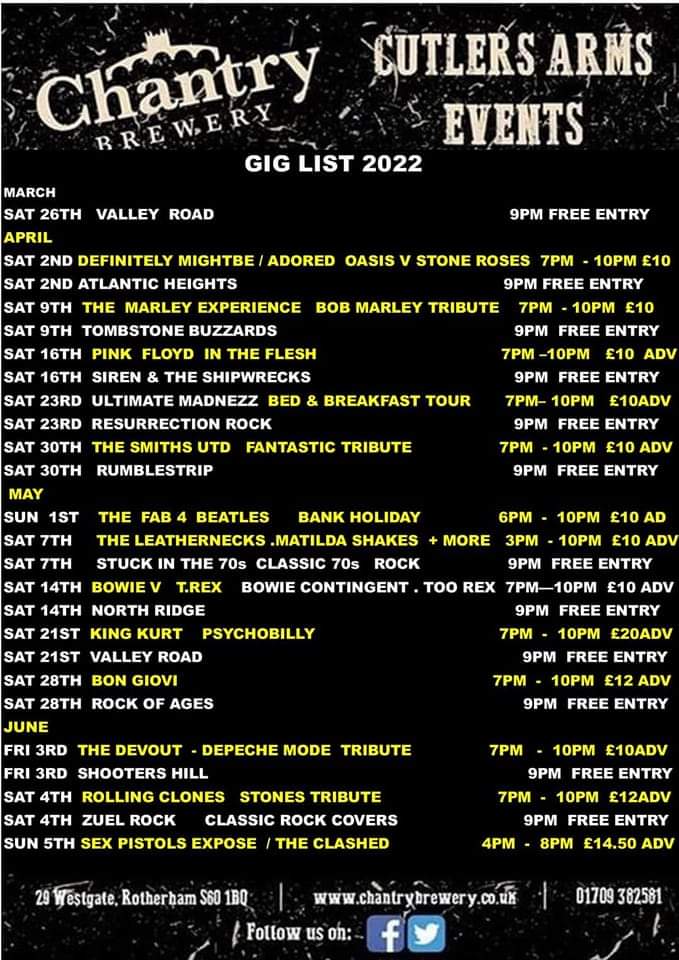 Gig list for the next few months, keep an eye on our website and Facebook page for all our upcoming events 🎶 

#livemusic #gig #giglist #livemusicvenue #rotherham