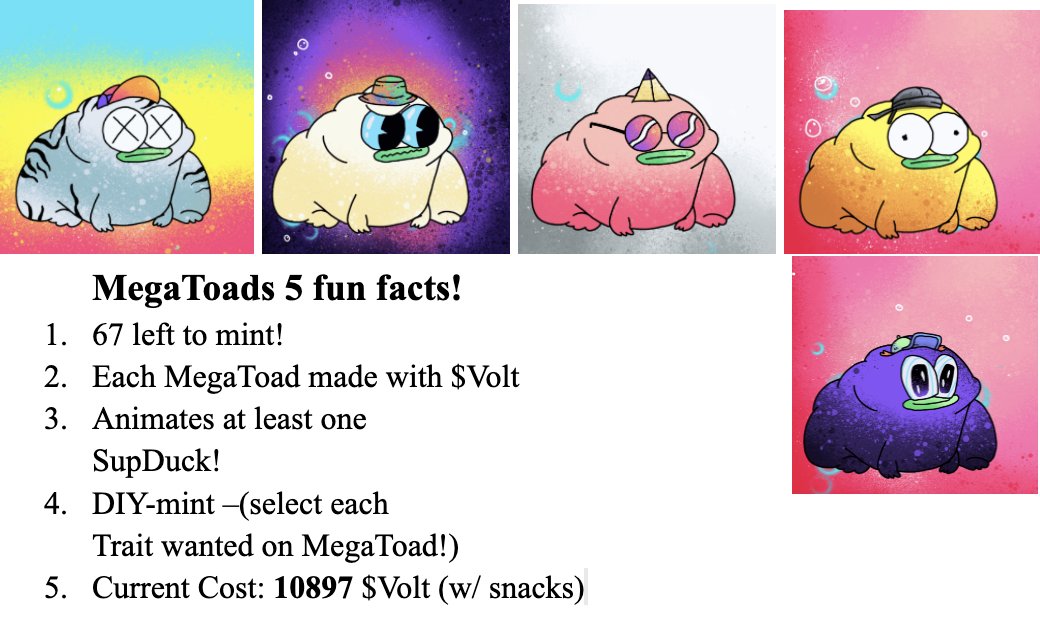 GravGoat's tweet photo. Sup! 
PSA: MegaToads are almost minted out!!
Within the @RealSupDucks ecosystem
Here are my 5 "ThiccBois" with 5 fun facts🔥 https://t.co/0rgZDU2MCQ