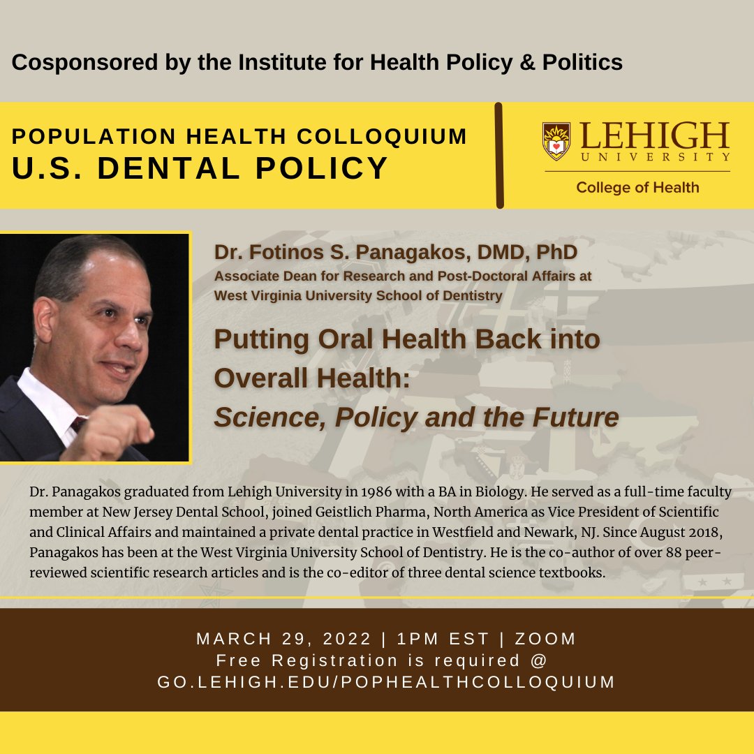 lehighCOH's tweet photo. listen to Dr. Panagakos at the population health colloquium on March 29. Register using https://t.co/ImAjLIG4Ow
@LehighU #populationhealth #healthscienceandtechnology #health #science #technology https://t.co/Mr4Q8XXuS9
