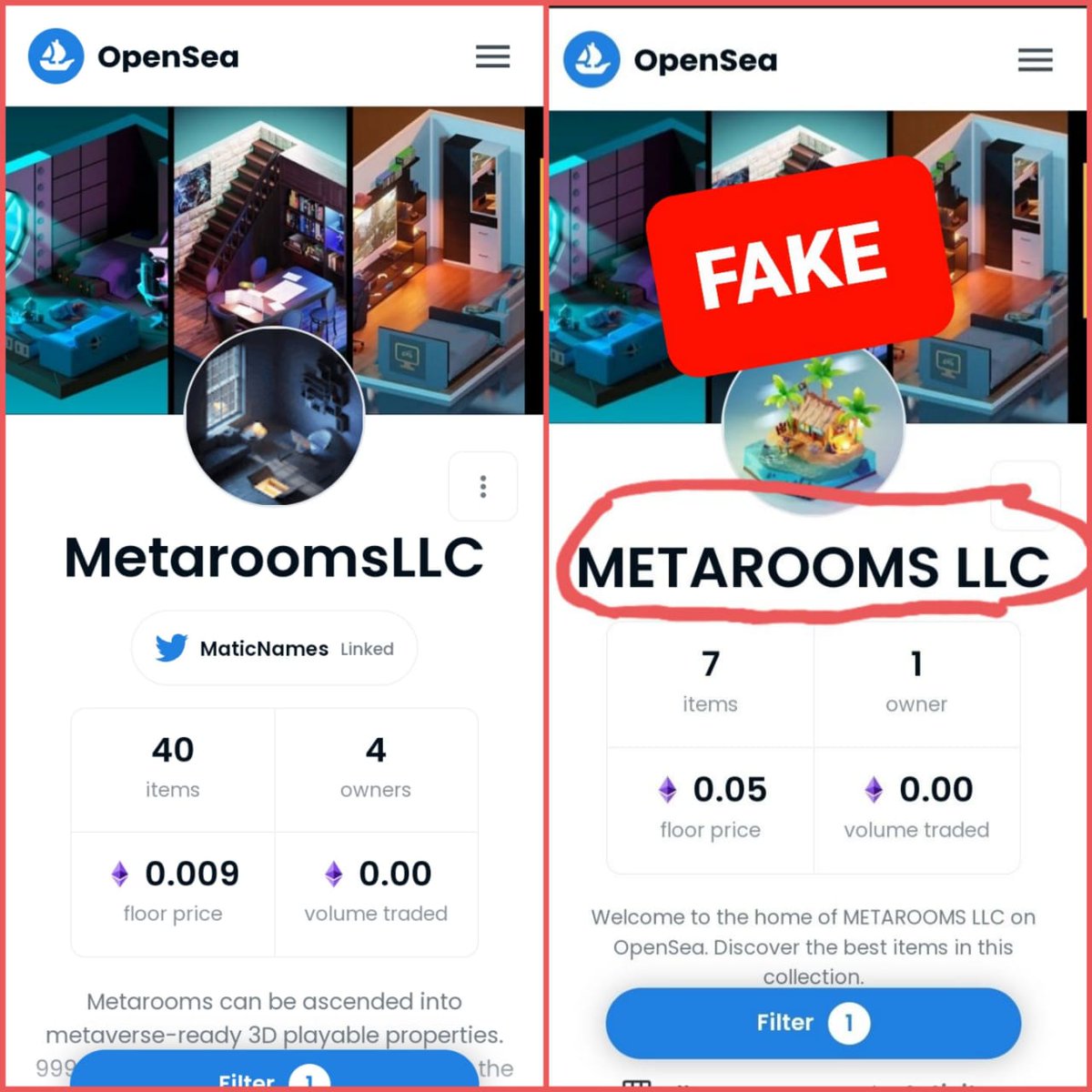 MaticNames's tweet image. There are many fake collection in opensea. Always Go through links on twitter or instgram....
#nft #NFTCollection #NFTCommunity 
#NFTcollectibles