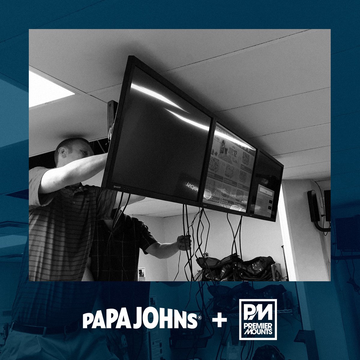 Grab a slice of the Premier pie 🍕 We're proud to have collaborated with <a href="/PapaJohns/">Papa Johns</a> bringing their menu boards to life with our #SymmetryLine ceiling-mount! #MountUp
^
#PremierMounts #NewHeights #HangWithPremier #PapaJohns #ProAV #MenuBoards #DigitalSignage #DisplayMounts