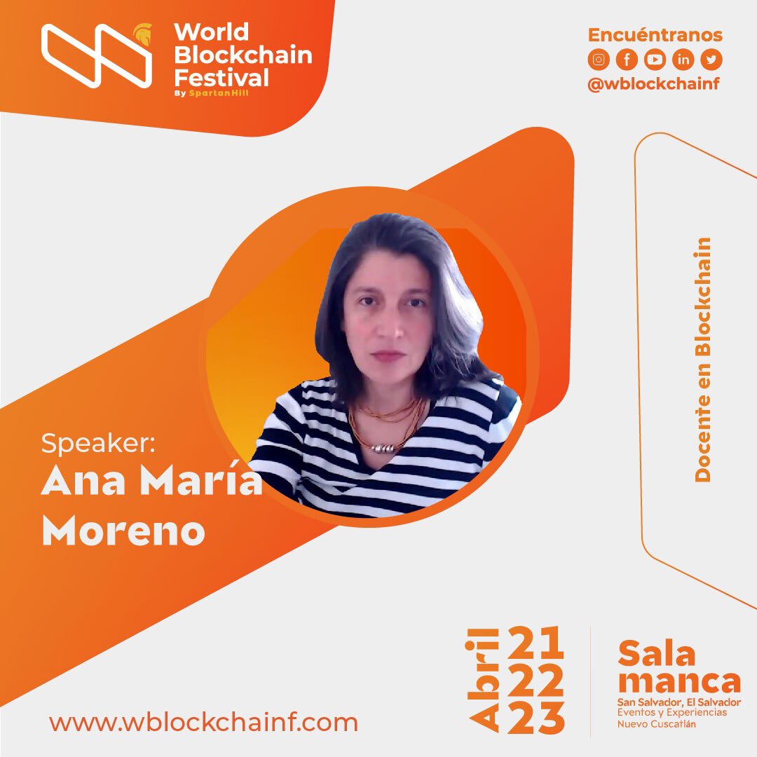 WblockchainF's tweet photo. Nueva Speaker confirmada para nuestro evento: @anamamoreno, diseñadora industrial, Máster en gestión de información y de conocimiento de la Universidad Paul Valery Montpellier III. Docente de la asignatura de blockchain en la Universidad Jorge Tadeo Lozano. https://t.co/GFF9SFkJBd