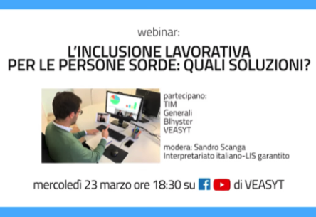 #Inclusione lavorativa e #Sostenibilità sociale d'impresa per le persone sorde:quali soluzioni?

Webinar merc 23/03/2021 ore 18:30
jo.my/webinar_230320…

#LIS #Accessibilità #WorkInclusion #TIM #Generali #Blyster