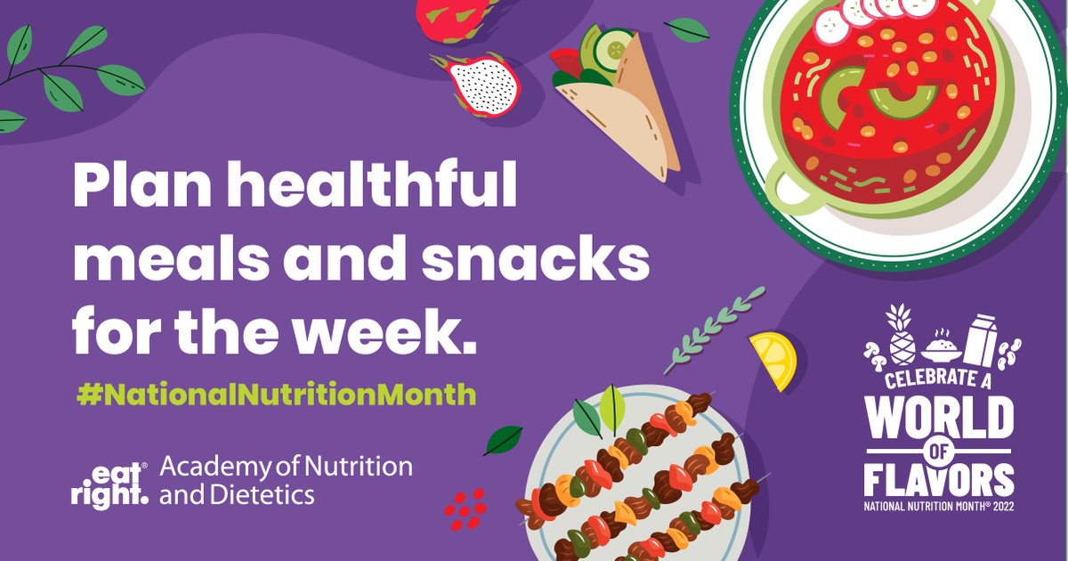 NHhealthy's tweet photo. Plan Healthful Meals and Snacks. Planning ahead can help save money and reduce mealtime stress! Follow these steps to plan and prepare meals that fit your preferences and lifestyle: https://t.co/ReOcYoT3U1 #NHhealthy #InNHforNH #NationalNutritionMonth https://t.co/xdsZhdfyJi