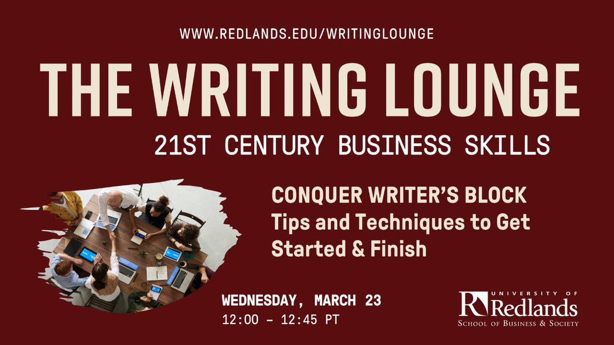 URBusAndSociety's tweet photo. Come join us on Wednesday for our Writing Lounge. We hope to see you there!
Link: https://t.co/KBB8fkWQYt
#SchoolofBusinessandSociety #universityofredlands #virtualevent #writinglounge https://t.co/IQjfhBjgob