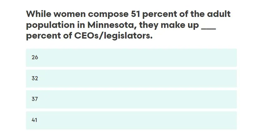 MNCompass's tweet photo. Fill in the blank: While women compose 51 percent of the adult population in Minnesota, they make up ___ percent of CEOs/legislators. Take our Compass Quiz and find out the answer! https://t.co/bd0WUfgp39 #WomensHistoryMonth #WhoLeadsInMN https://t.co/KzVmFlvpI0