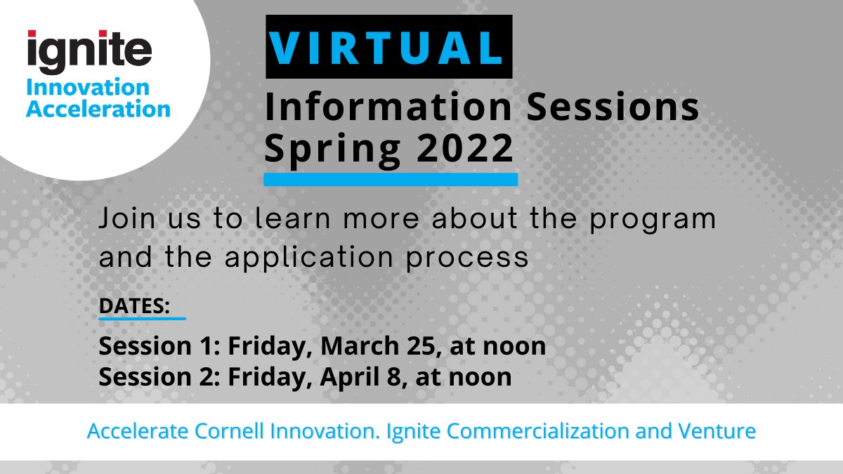 Cornell_CTL's tweet photo. This Friday, 03/25, is Ignite: Innovation Acceleration #funding program information session. The #program will award @Cornell innovators up to $50K in funding to bring technologies from the lab to the #marketplace. Register here ➡️ https://t.co/R7wog61sRN
#Ignite #GapFunding https://t.co/m5OGvp6x1J