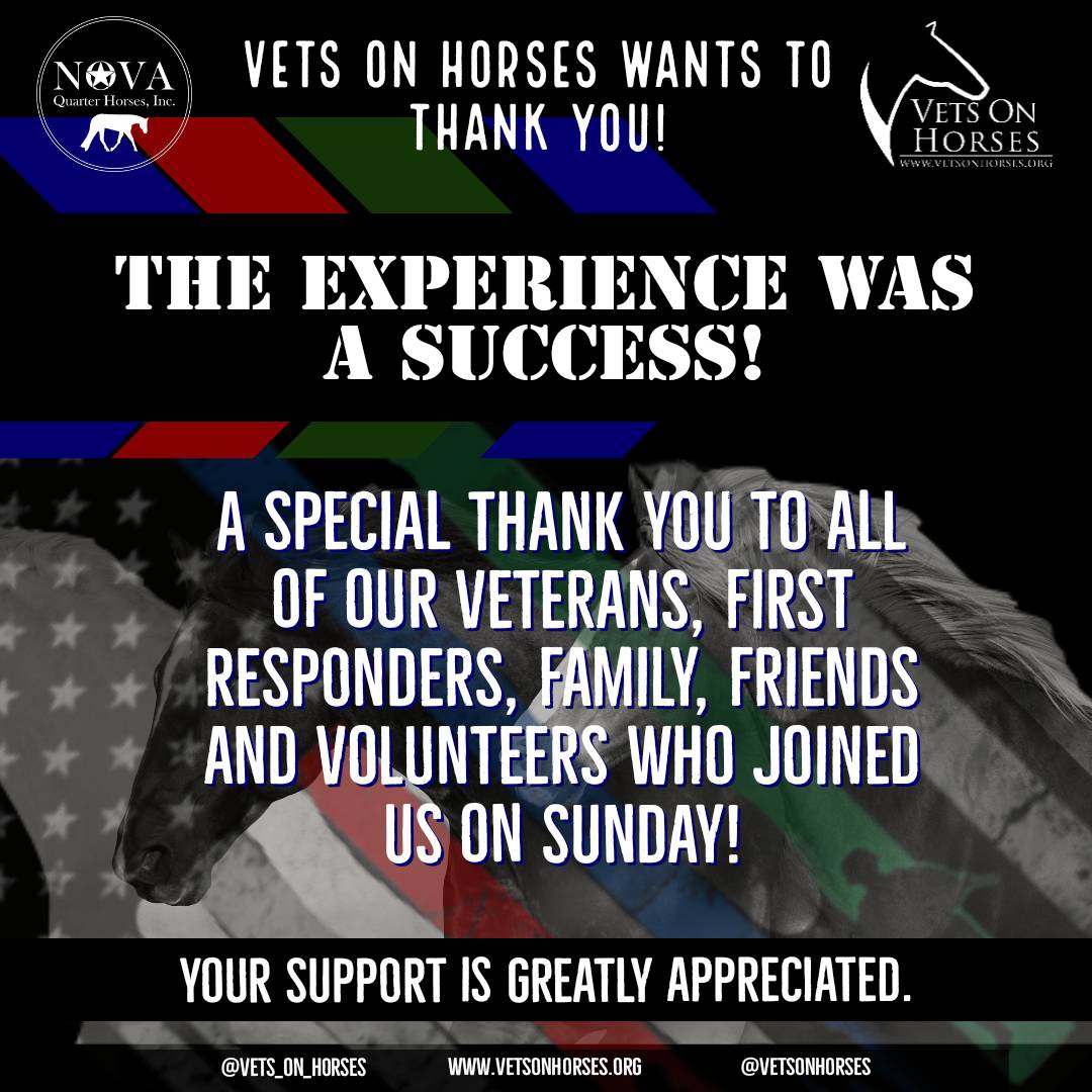 A special thank you to all of our Veterans, First Responders, family, friends and volunteers who joined us on Sunday! Vetsonhorses.org #thankyou #family #veterans #firstresponders #military #support #vets_on_horses @vets_on_horses @NovaQuarter