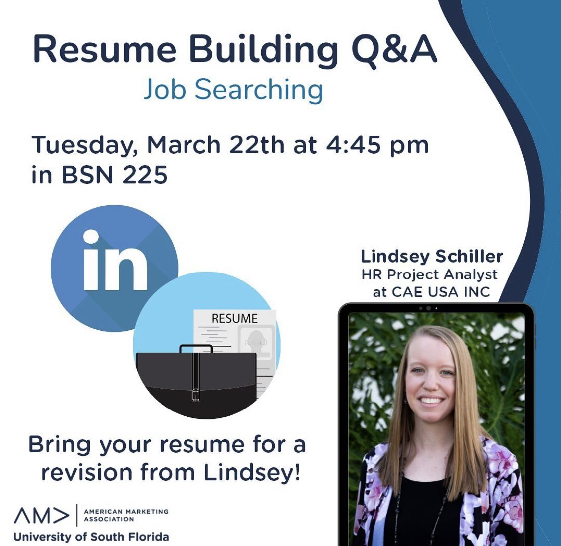 Looking to secure a job for the summer but your resume is kinda all over the place? Join us and guest speaker Lindsey Schiller @ 4:45 pm for an afternoon of connections, resume building and job hunting 💼 !