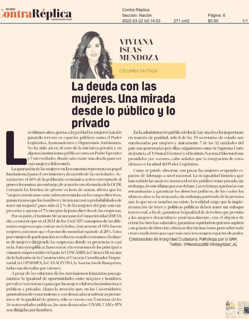 VivianaIslasM's tweet photo. Gracias a la #paridad las mujeres han ido ganando terreno en espacios públicos, no así en la iniciativa privada, sólo el 2% de las mujeres del país son empresarias y apenas el 7% integran las juntas directivas, su presencia dirigiendo empresas o cámaras empresariales es casi nula https://t.co/ckp2jKerJ3