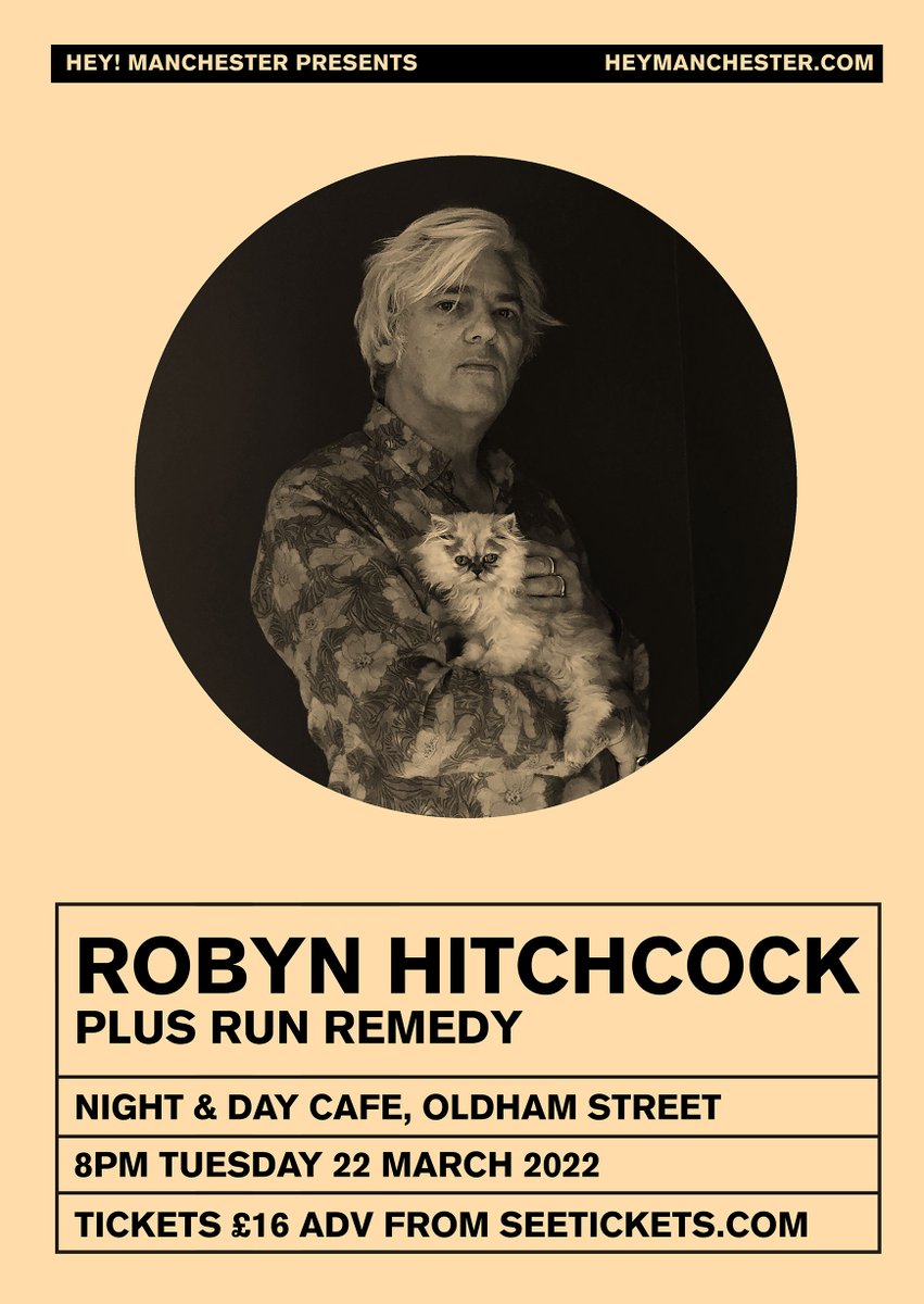 Hey! Manchester (@heymanchester) on Twitter photo TONIGHT: <a href="/RobynHitchcock/">Robyn Hitchcock</a> returns - to <a href="/nightanddaycafe/">Night & Day Cafe</a> this time! Doors 8pm, <a href="/RunRemedy/">RunRemedy</a> is on at 8.30pm and Robyn at 9.30pm. Tickets available on the door. heymanchester.com/robyn-hitchcoc… TONIGHT: <a href="/RobynHitchcock/">Robyn Hitchcock</a> returns - to <a href="/nightanddaycafe/">Night & Day Cafe</a> this time! Doors 8pm, <a href="/RunRemedy/">RunRemedy</a> is on at 8.30pm and Robyn at 9.30pm. Tickets available on the door. heymanchester.com/robyn-hitchcoc…