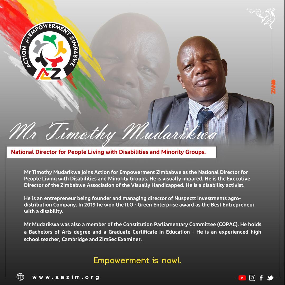 aezimbabwe's tweet photo. Executive Appointment....Meet AEZ National Director for People Living with Disabilities and Minority Groups. 
#LeavingNoOneBehind 
 #inclusivity
Empowerment Is Now! https://t.co/0WpJNoCEgS
