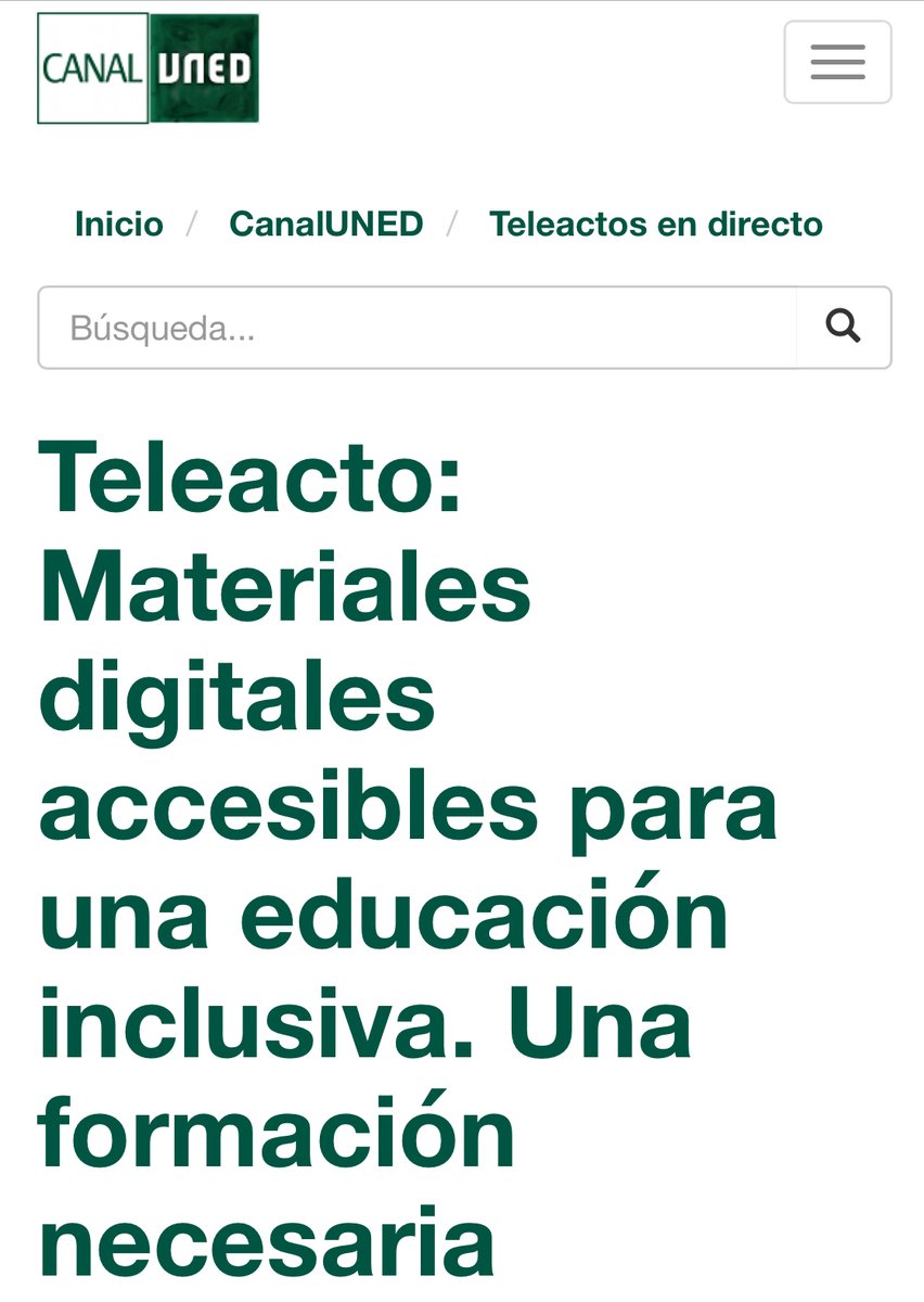 Hoy, 22-Mar-2022 18:30, presentamos el nuevo MOOC sobre Materiales Digitales Accesibles 
CANALUNED: buff.ly/36kDLRt
<a href="/lgperea/">Lourdes González</a> @UnidisUned
<a href="/AleAscaso/">Alejandro R. Ascaso</a> <a href="/emilioleton/">emilio.leton</a> 
<a href="/asanchezelvira/">Ángeles Sánchez-Elvira Paniagua</a> 
#MOOCMatDigAcc