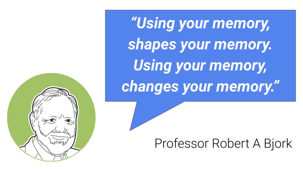 KateJones_teach's tweet photo. This is a brilliant quote from Professor Robert Bjork. I use it to help me explain how retrieval practice works &amp; the benefits. 

Thanks to @olicav for the illustration of Bob! 👏 https://t.co/TKWu1Gyns4