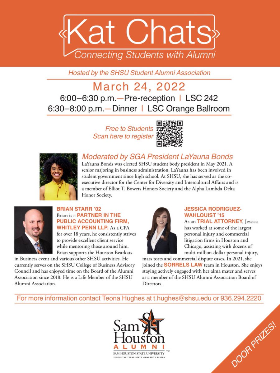 SamHouston_SGA's tweet photo. Kat Chats is coming up!!๐ Come out and connect with alumni!!๐ค
#SHSU #SamHoustonStateUniversity #EatEmUpKats #SHSU22 #SHSU23 #SHSU24 #SHSU25 #SHSU26 #SGA #shsusga #katchats #alumni https://t.co/ul302tdM9M