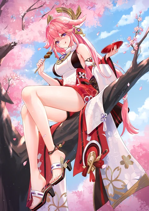 #原神 #八重神子 
春が来る🌸🌸
「米游社」に投稿するための八重神子規制Ver.🌸🌸😅😂😂 