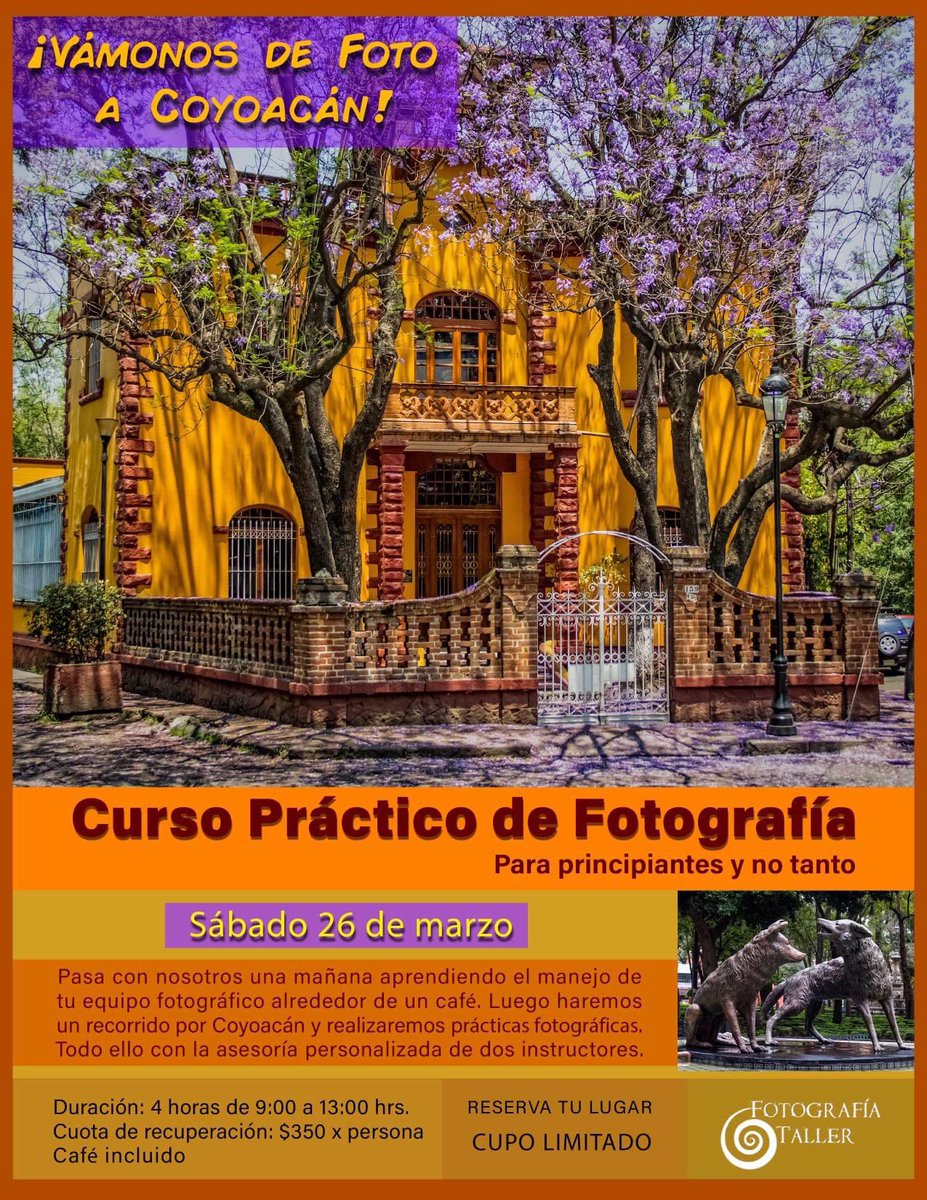 FotoTaller_FT's tweet photo. 📍¡Vámonos de Foto a Coyoacán! CURSO PRÁCTICO DE FOTOGRAFÍA, para principiantes y no tanto.📷
Reserva ya tu lugar. WhatsApp 5560960854 Cupo limitado🤩 #fotografía #CursoDeFoto #CursoDeFotografía #Coyoacán #CDMX #ActividadFotográfica #FotografíaParaPrincipiantes #FotografíaBásica https://t.co/2oRD5Zy7dV