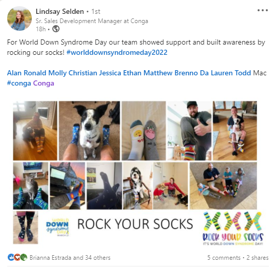Yesterday, our sales team members showed support for #WorldDownSyndromeDay by rocking their socks! #TheCongaWay #CongaCares