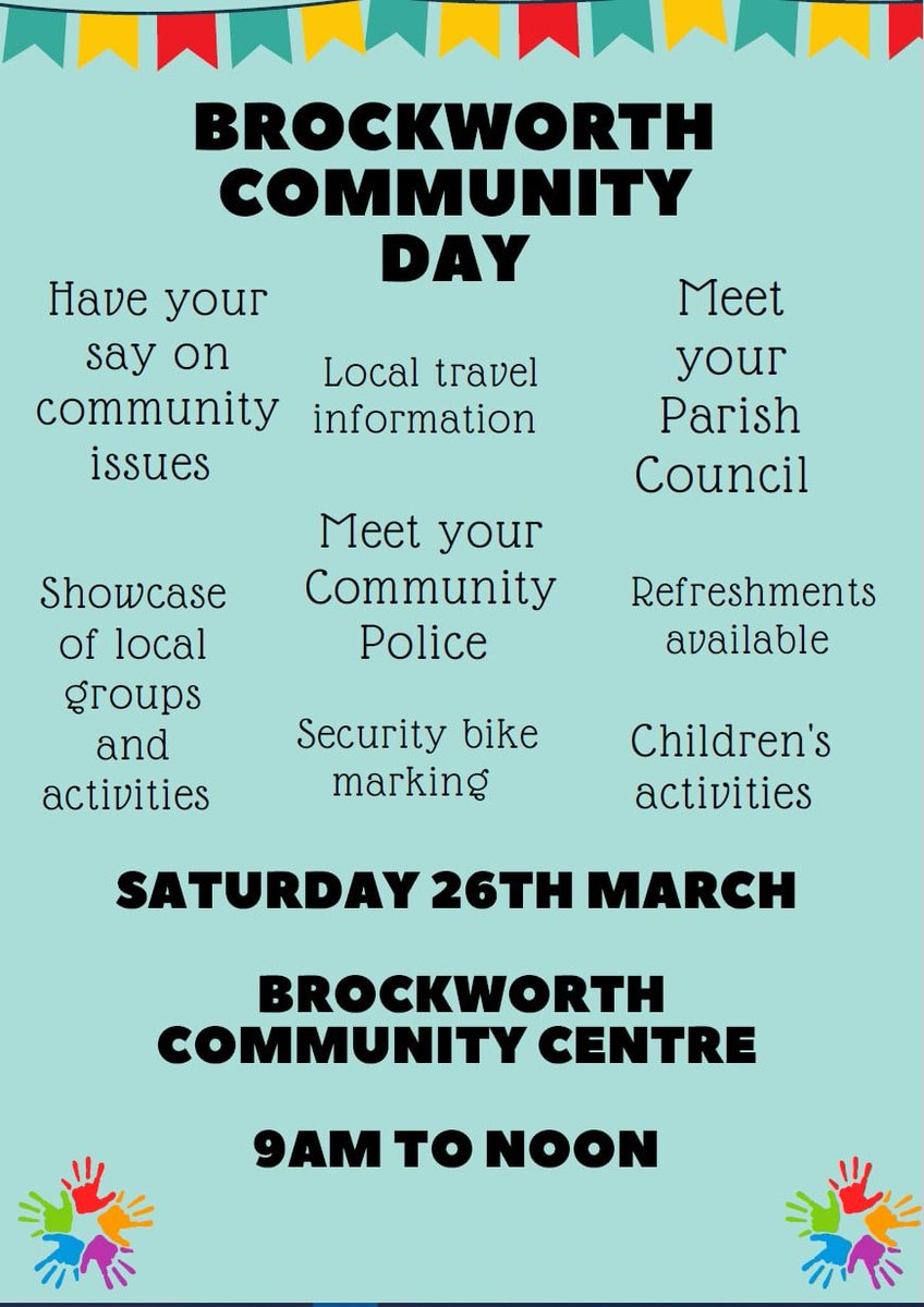 BrockworthPC's tweet photo. Come along, find out what's happening in Brockworth and have your say at our FREE Community Day. Sat 26th March 9am - noon. https://t.co/kPlaxIYHuM