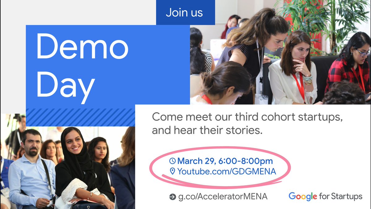 abid_salim's tweet photo. #Google for Startup Accelerator Middle East and North Africa
#GFSAMENA class 3 Demo Day - join us on March 29th 6-8pm & hear from Amazing startups, Google Directors, & more on: https://t.co/iZ4Qq36Fbi
#AccelerateWithGoogle
Class 4 applications open at https://t.co/s83a1h3WAj https://t.co/ZrYcwuI7UK
