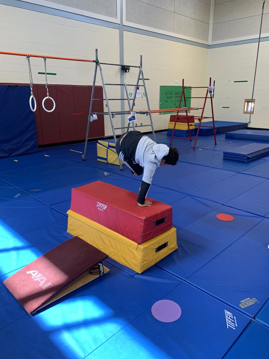 mrbnewmanpe's tweet photo. Having some fun working on feet to hand weight transfers in grade 2 with a stick it landing. Student choice of on/off/over the block spaces or use of springboards.  Great job everyone! https://t.co/7o2IaVCSTf