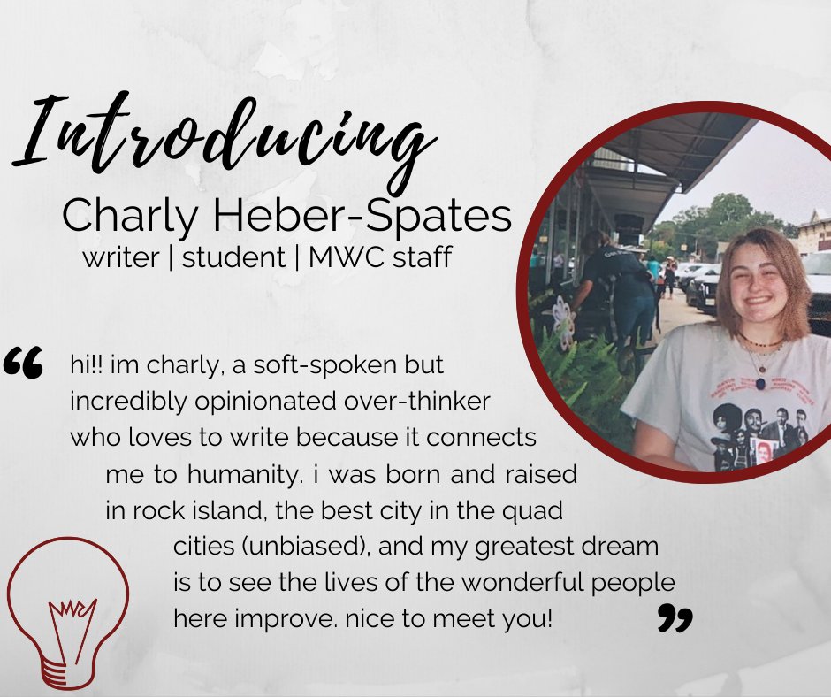 MWC_QC's tweet photo. We are thrilled to announce our newest addition to the #MWC team! #CharlyHeberSpates has been a #YEW intern for 3 years & now joins us in an administrative capacity.
#mwcqc #midwestwritingcenter #tagtheqc #writemore #writemorelight #youngemergingwriter #youngwriter #quadcities https://t.co/wfbLs9XHXS