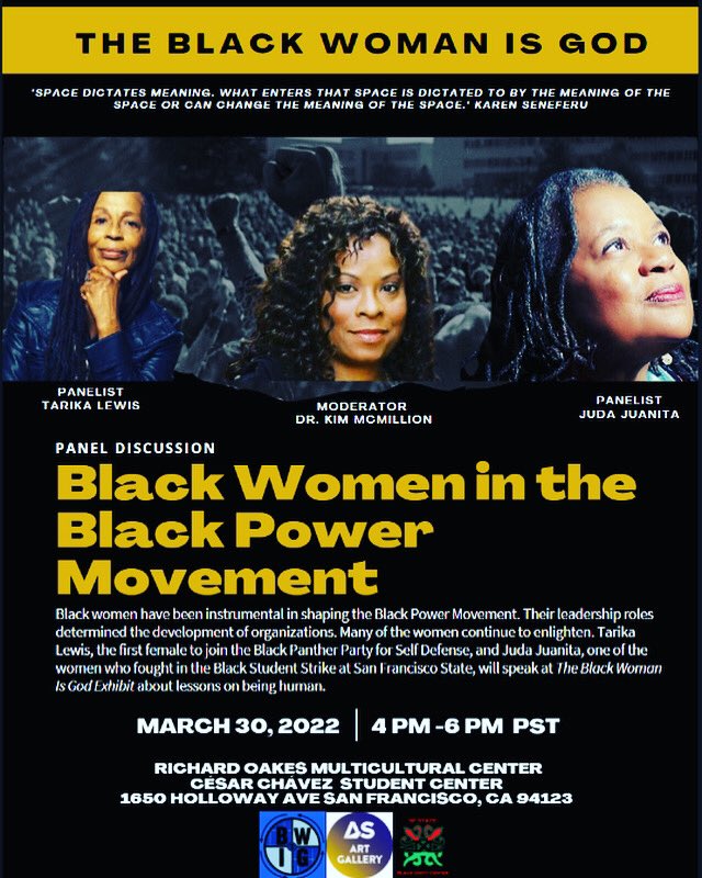 tarshelbeards's tweet photo. Join us @blackunitysfsu on Wednesday March 30, 4 pm for the panel discussion โBlack Women in the Black Power Movementโ Also view The Black Woman is God exhibit. #TBWIG https://t.co/zuDoulazvK