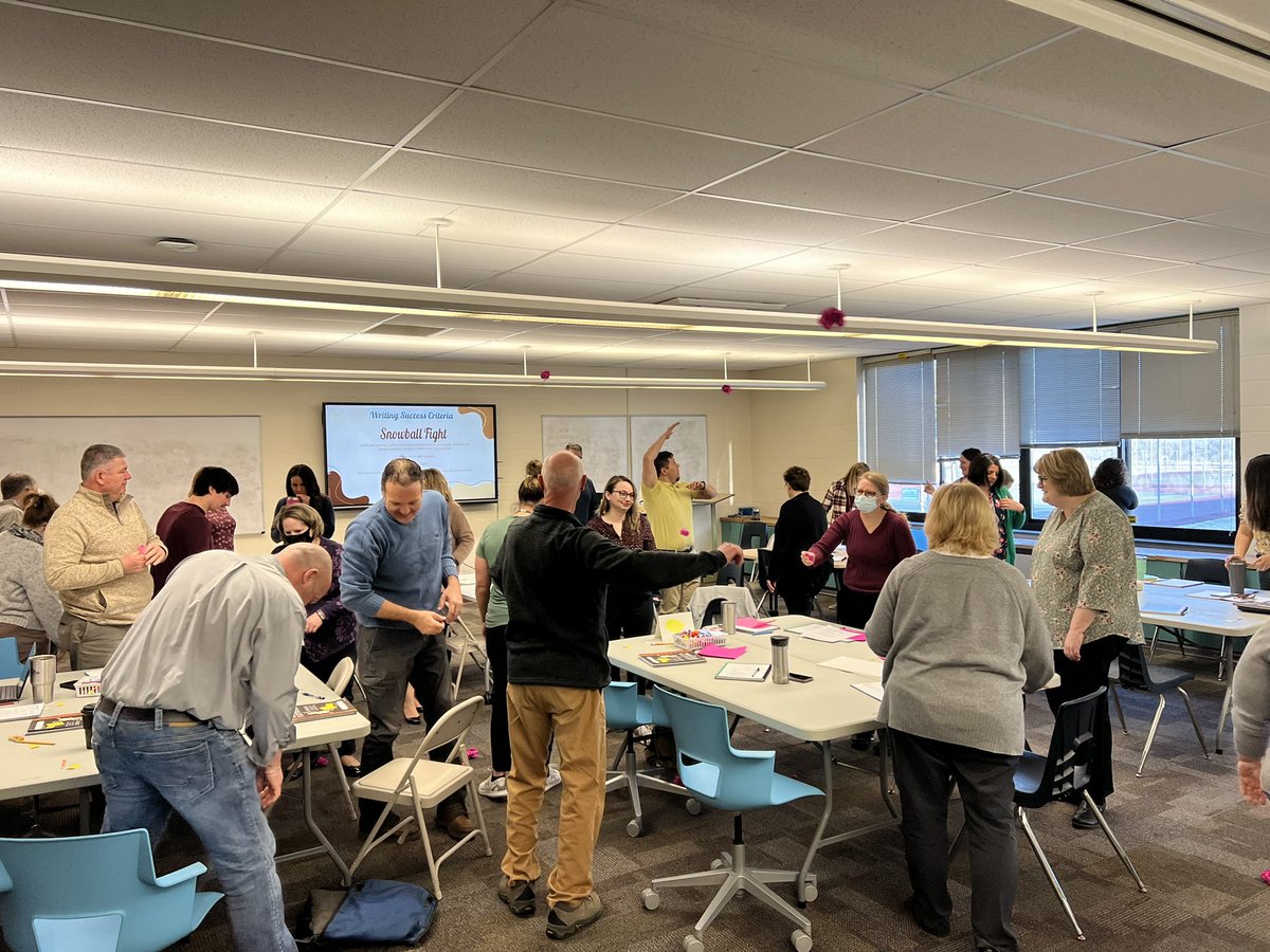 Dr_KHenderson's tweet photo. We had a snowball fight this morning in our #LyonsLearns professional development! Pairing up learning intentions with the correct success criteria! Who says learning can’t be fun?! ❄️ 📚 🍎 @LyonsSchool https://t.co/Mf6sInbsxE