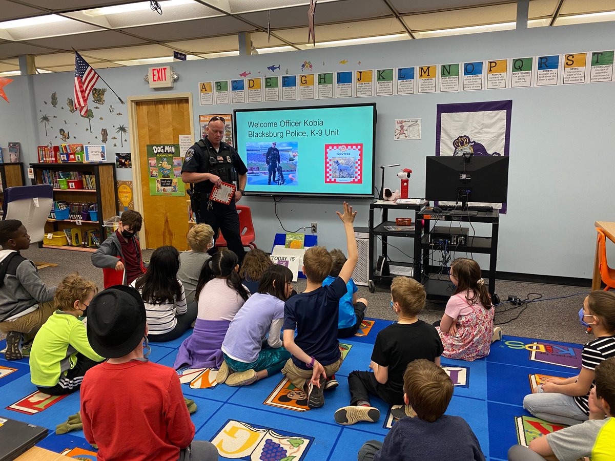 Resource Officer Kobia reads a non-fiction book about Pointers to Mrs. K’s 3rd grade class. This helps with completing their Bookopoly boards.  Thank you Officer Kobia and Mrs. G-M for making that happen.  <a href="/mcps_va/">MCPS</a>