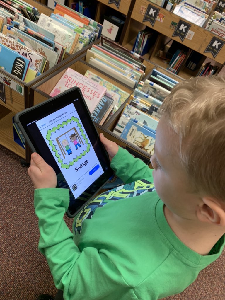 teachertalley's tweet photo. Ss had fun scanning QR codes to find signs of Spring in the library! @SchoolZimmerman https://t.co/3GScUEECgG