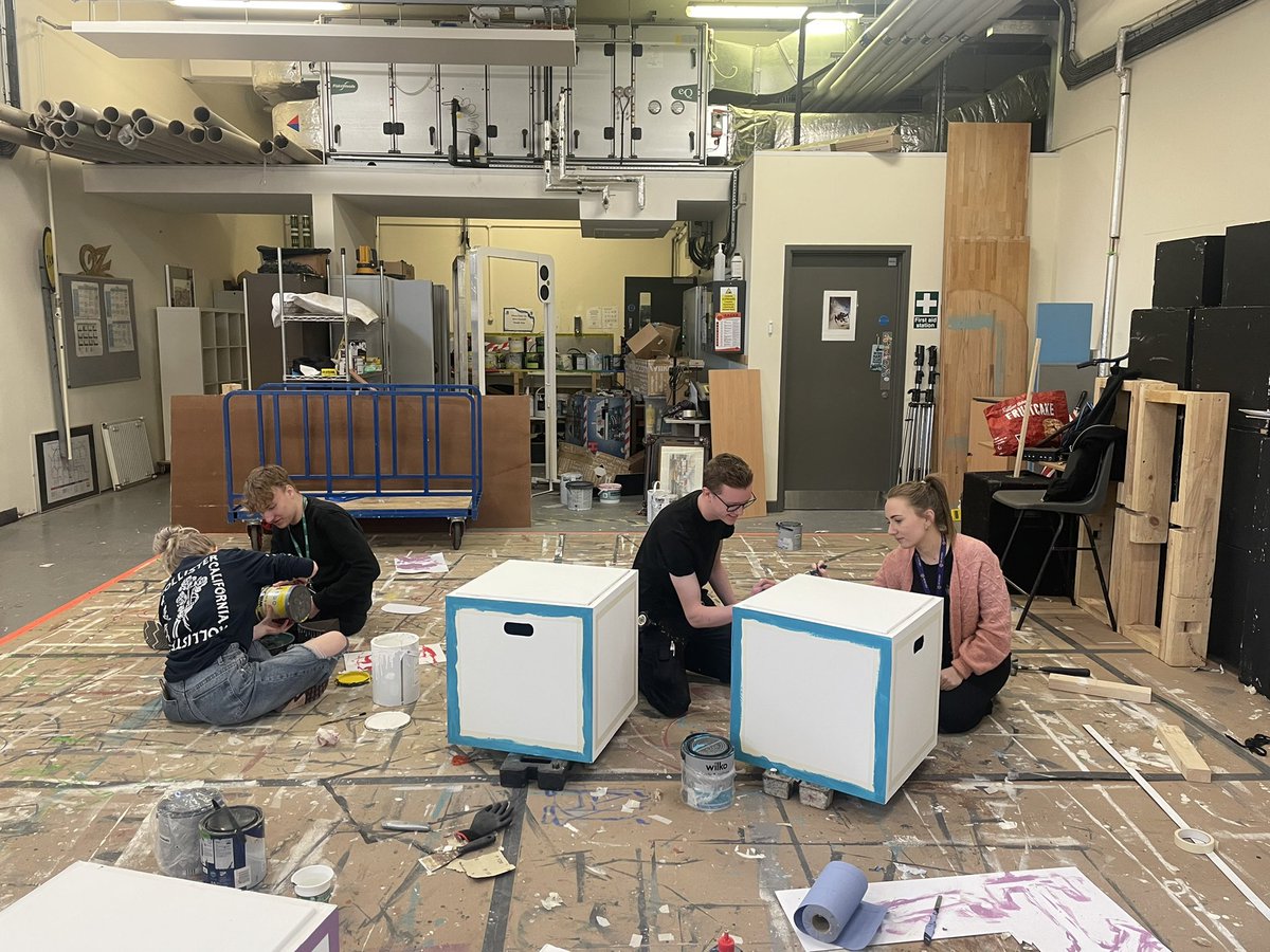 BFSdrama_music's tweet photo. When we say our musicals are a collaboration with @BedCollArts, we mean it! Miss Damon and the Bedford College technical students making sure everything is ready for tomorrow! https://t.co/YWVT2Q6BFk