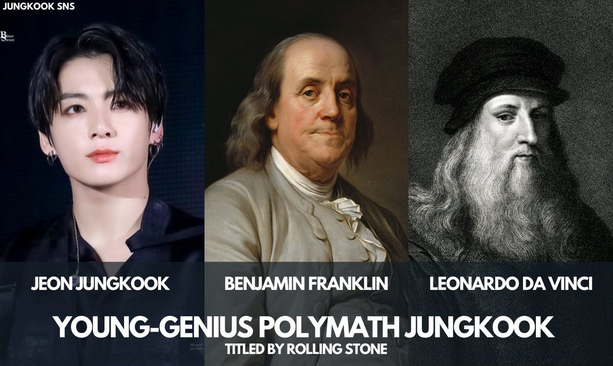 Jungkook_SNS's tweet photo. Jungkook is titled as the “Young-Genius Polymath” by Rolling Stones, means rare individuals with immense talent across multiple fields, putting him in the same category as Leonardo Da Vinci, Benjamin Franklin, Stephen Hawking etc. https://t.co/aB9TAD3UQy