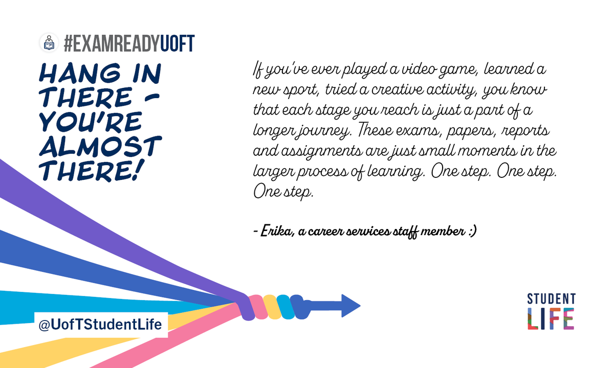 UofTStudentLife's tweet photo. #ExamReadyUofT Tuesday Motivation 🌟 In every Exam Ready Study Kit, there's a supportive, motivational note from a friendly Student Life staff member or #UofT alum. We hope it helps. Here are some notes for you read when you need a boost. We're thinking of you! https://t.co/Da1xC2V7po