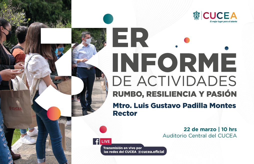 PAT_CUCEA's tweet photo. El #PATyMC esta presente en el 3er Informe de Actividades: #Rumbo, #Resiliencia y #Pasión del Mtro. Gustavo Padilla @LGustavoPadilla @CUCEA_OFICIAL / Fuimos mencionad@s debido a nuestra creación en 2021. Cc. @rvillanueval @albecesan @antoniosb64 @cmora79 @acampos80 @AlexLopezGDL https://t.co/dm7scq56b7