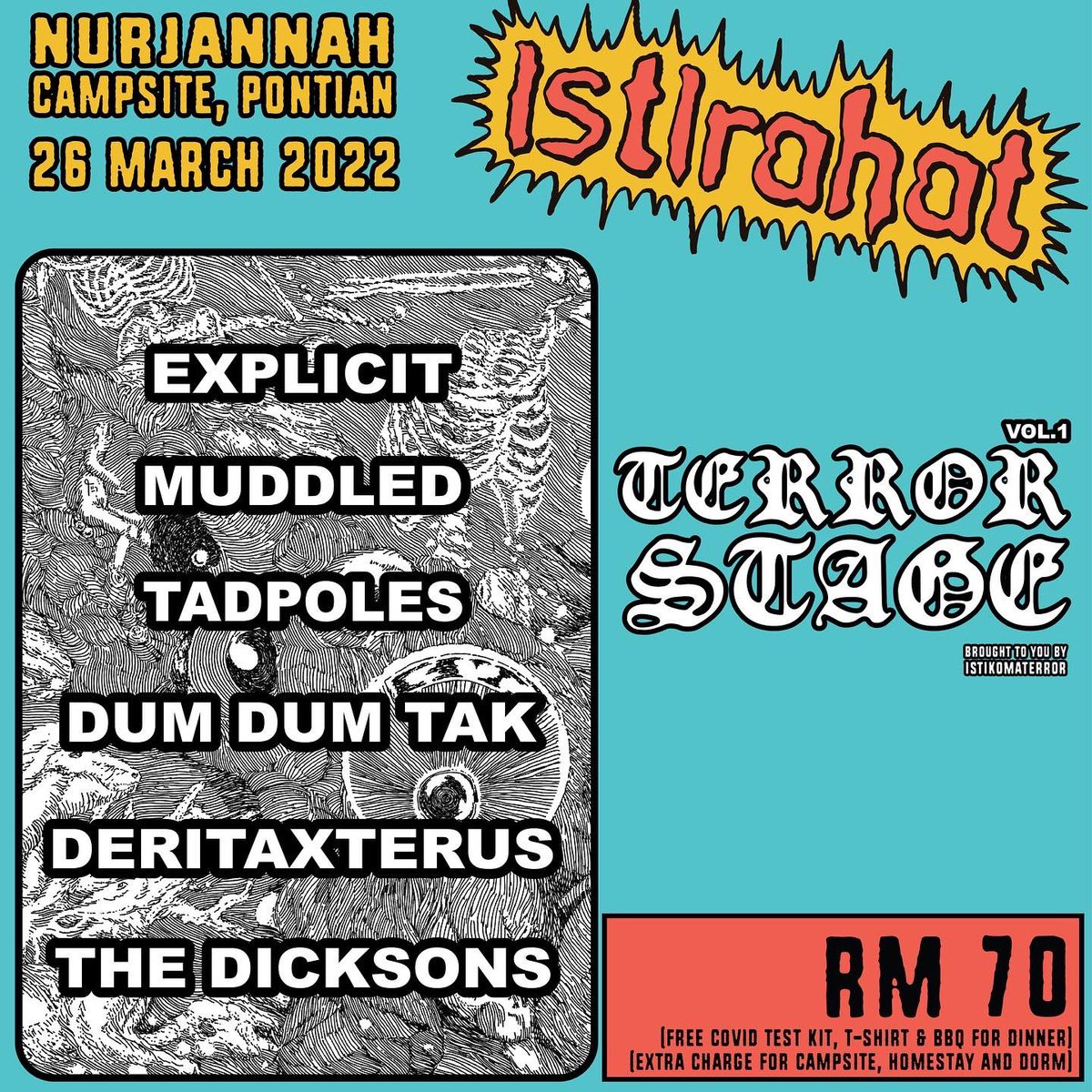#ONGROUND LIVE: <a href="/istikomaterror/">Istikoma Terror</a>
 presents ISTIRAHAT
ft. <a href="/c4dmagnum/">C4D</a> <a href="/kita_runs/">MV TERBARU — PISHANG 🍌</a> <a href="/haselband/">Crush On You!! out now</a> <a href="/motherwitnoise/">mtwt</a> <a href="/operahausmy/">Operahaus</a> <a href="/LNFrequency/">Late Night Fr ϟquency</a> <a href="/mmuddled/">Muddled.</a> <a href="/thedicksons1312/">The Dicksons</a> ++
at NujannahEcoResort #Pontian #JOHOR
SAT Mar26 10am
TICS: +601156729453 (Soffiyah)/ istikoma2022.wasap.my
INF/SCH👇