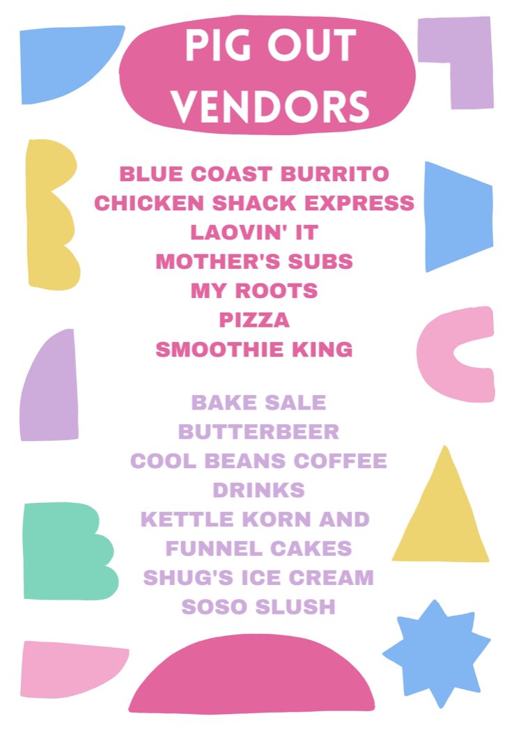 Check out the current Vendors for Pig Out on Friday!