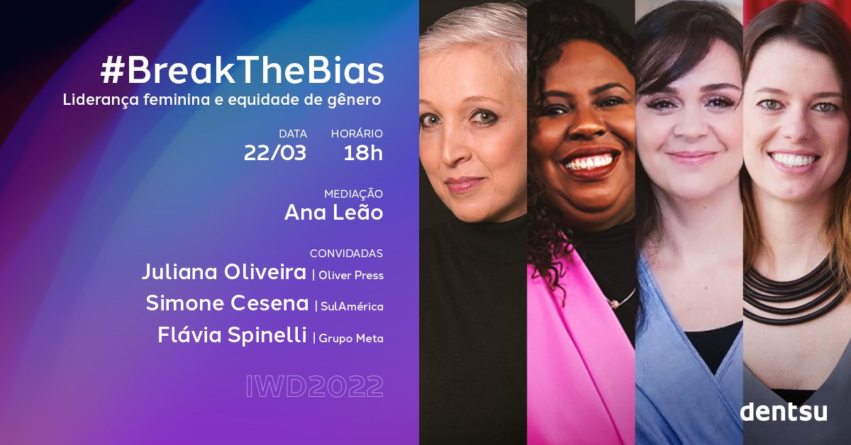 #BreakTheBias É hoje! Não dá para falar de um futuro mais sustentável sem colocar em ação a equidade de gêneros. Venha falar, ouvir e (re)pensar novas experiências de presente e futuro com Ana Leão, Juliana Oliveira, Simone Cesena e Flávia Spinelli. 
youtu.be/aVShUScU2Wg