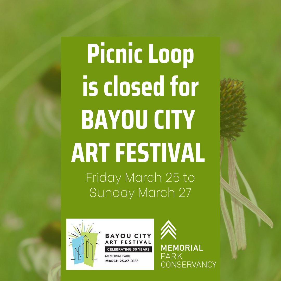 Welcome back to Memorial Park, @houstonartfest 

Please be advised: Picnic Loop will be closed to for general Park use from Friday March 25 to March 27 for this event. 

To learn more about @houstonartfest, visit their profile.
