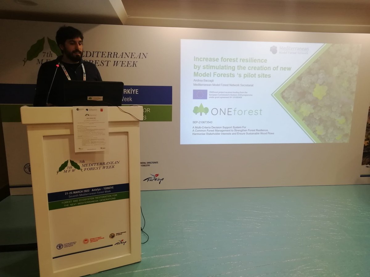 Oneforest_H2020's tweet photo. Today our partner Andrea Barzagli on behalf of @regionetoscana, presenting @Oneforest_H2020 project at the Assembly of the Mediterranean Model Forest Network (@medmodelforest): a side event of the #7thMediterraneanForestWeek. 

#H2020 #EUforest https://t.co/JeApeFLmqo