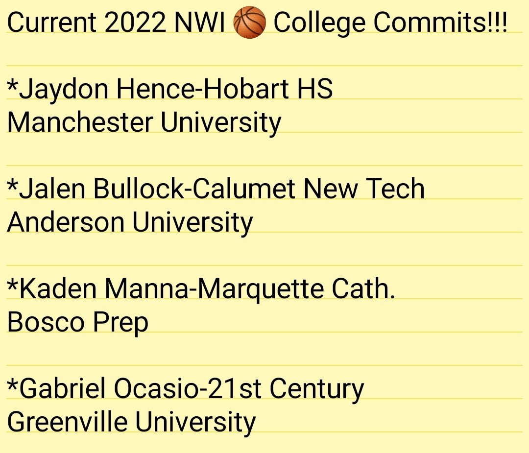 NwiRegionHoops's tweet photo. 2022 NWI Region 🏀 Current Commits...Congratulations!!! @jaydon_h23 @Hobartbball @Spartans_MBB @JalenBullock4 @CNTbasketball @AURavensMBB @Kmanna14 @MQTBasketball @DonBoscoHoops @GabrielOcasio13 @Boys21st @GUPanthers @ZT17Hoops @INBBallSource @nwipreps @PostTribSports https://t.co/VnGZyDqczY